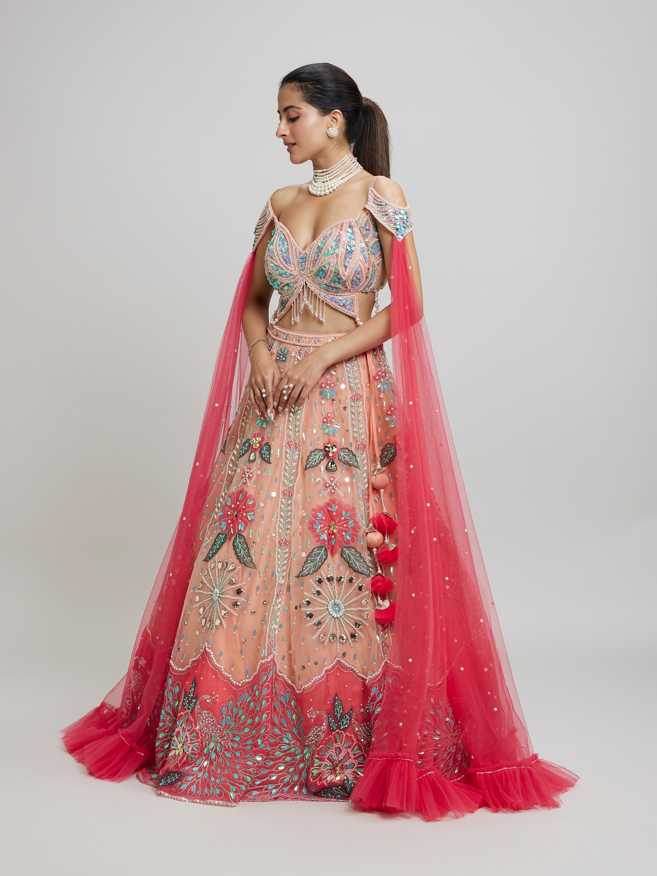 Twamev Women Dreamy Pink Net Lehenga
