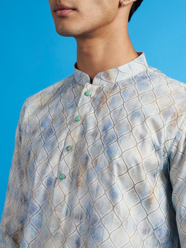 Diwas Men Pista Green Ogee Printed Kurta