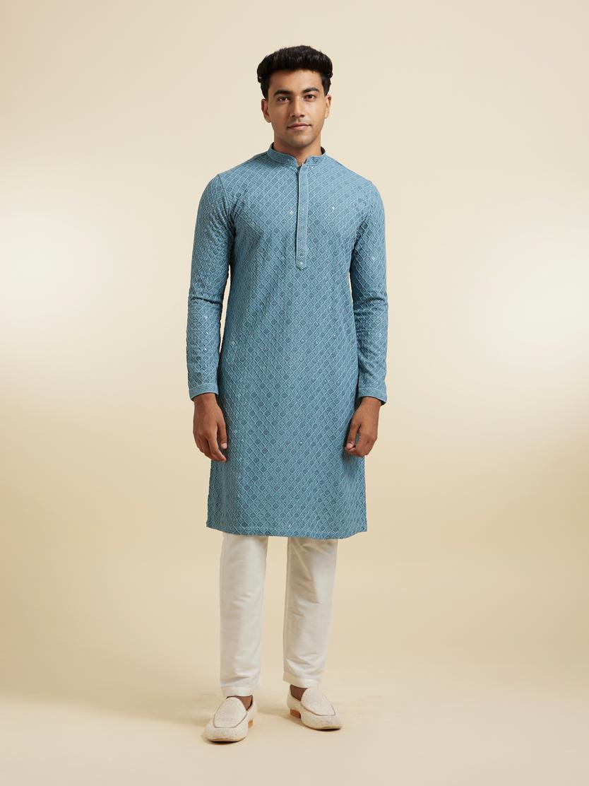 Diwas Men Greyish Blue Vibrance Kurta Pajama