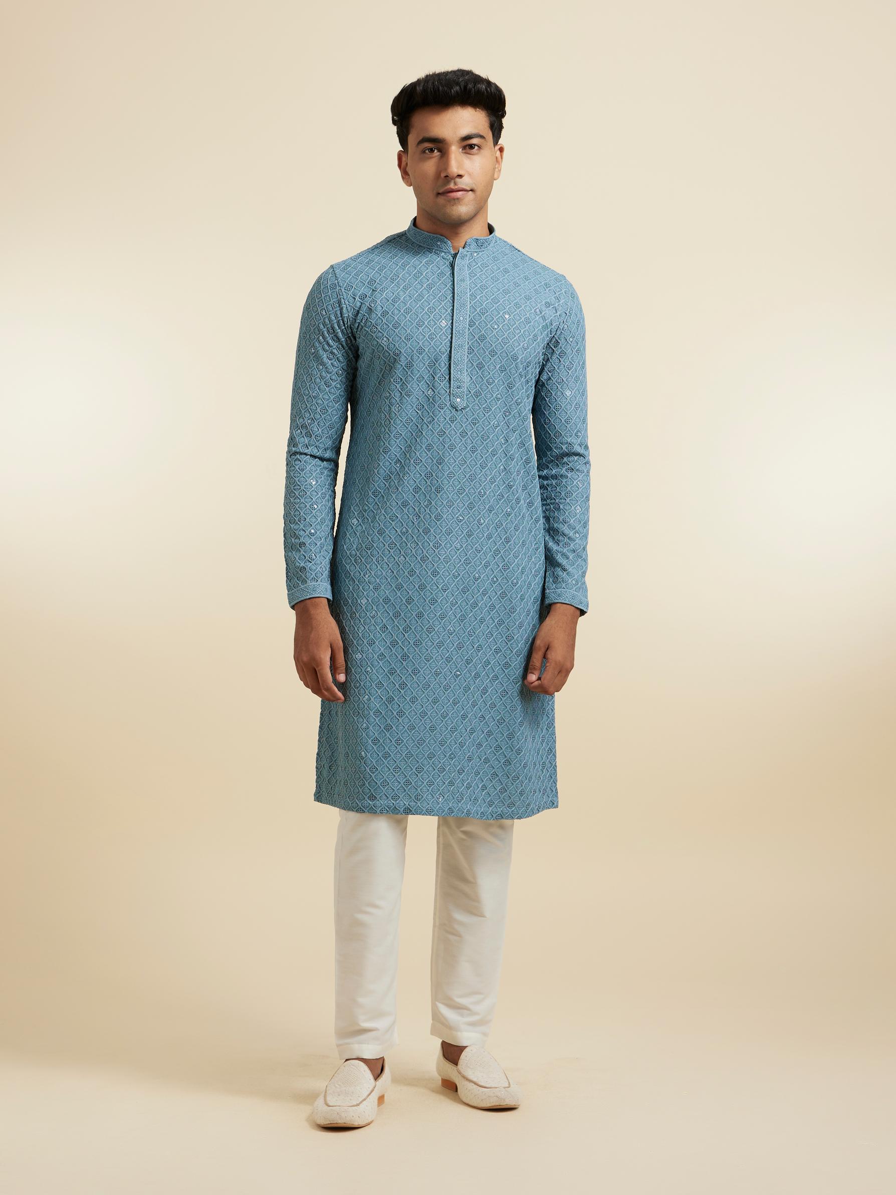 Diwas Men Greyish Blue Vibrance Kurta Pajama