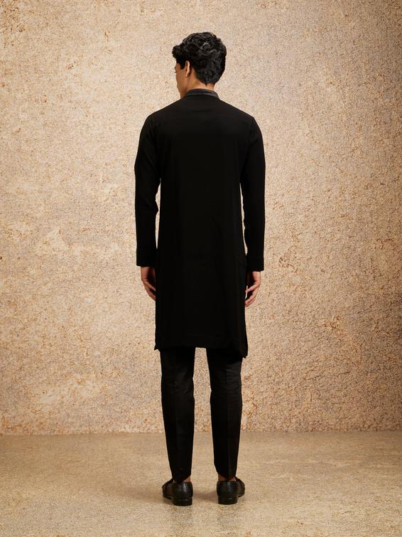 Twamev Men Zari Embellished Black Kurta Pajama