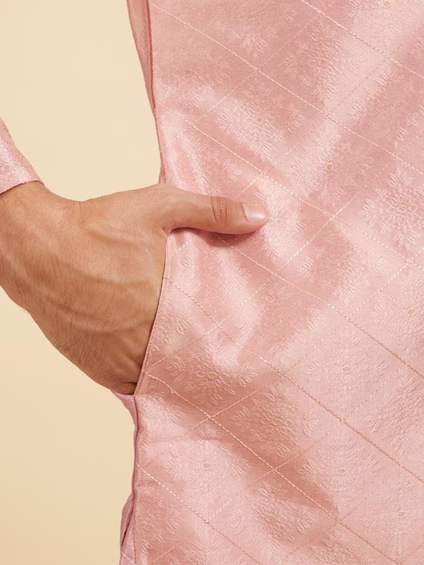 Diwas Men Rose Pink Buta Jaal Patterned Kurta with Rhinestones