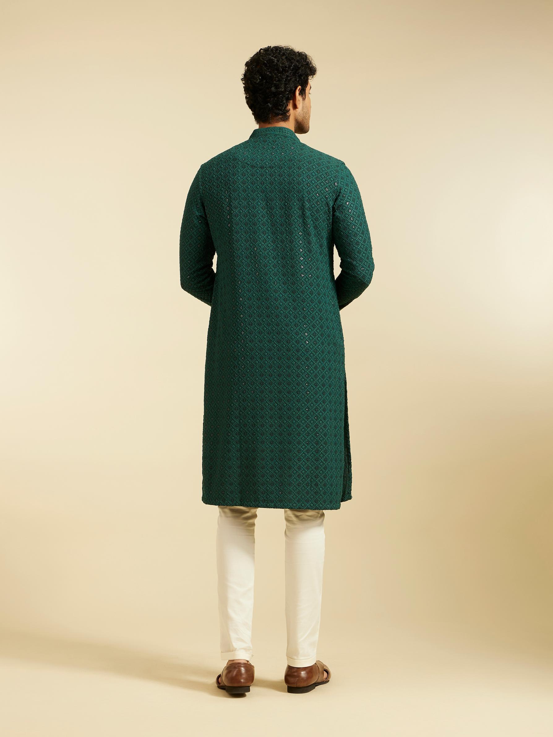Diwas Men Bottle Green Chikankari Kurta with Sequin