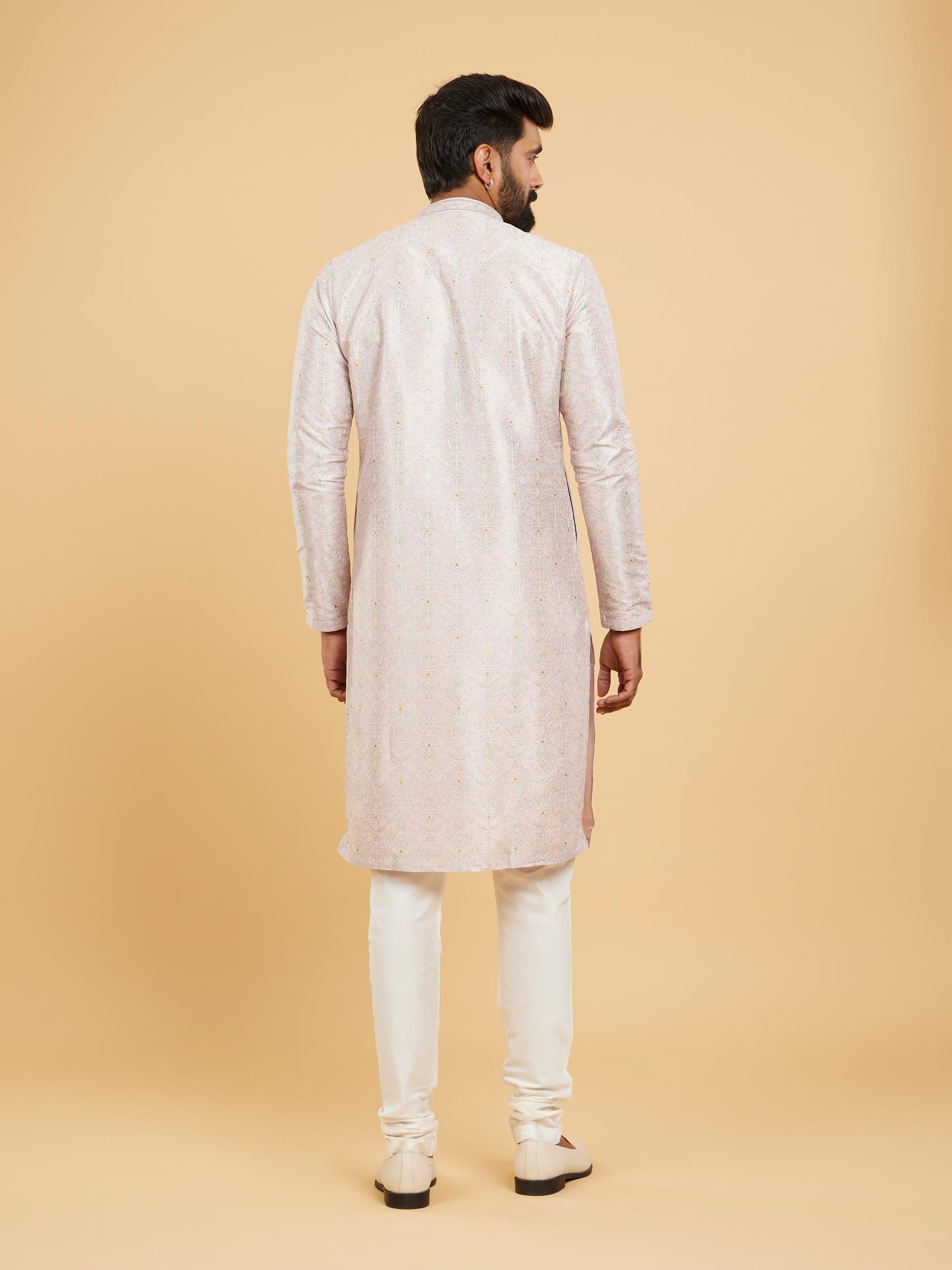 Twamev Men Soft Lilac Botanical Printed Kurta Set