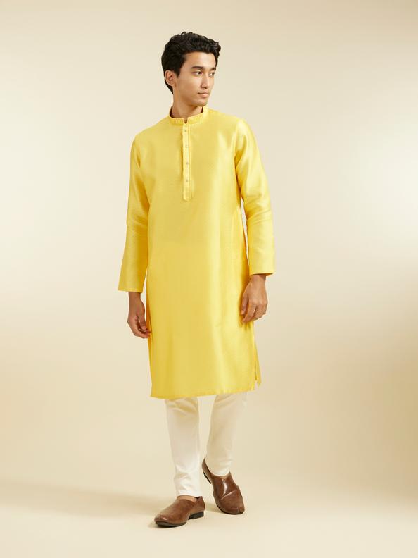 Diwas Men Buttercup Yellow Chevron Patterned Kurta