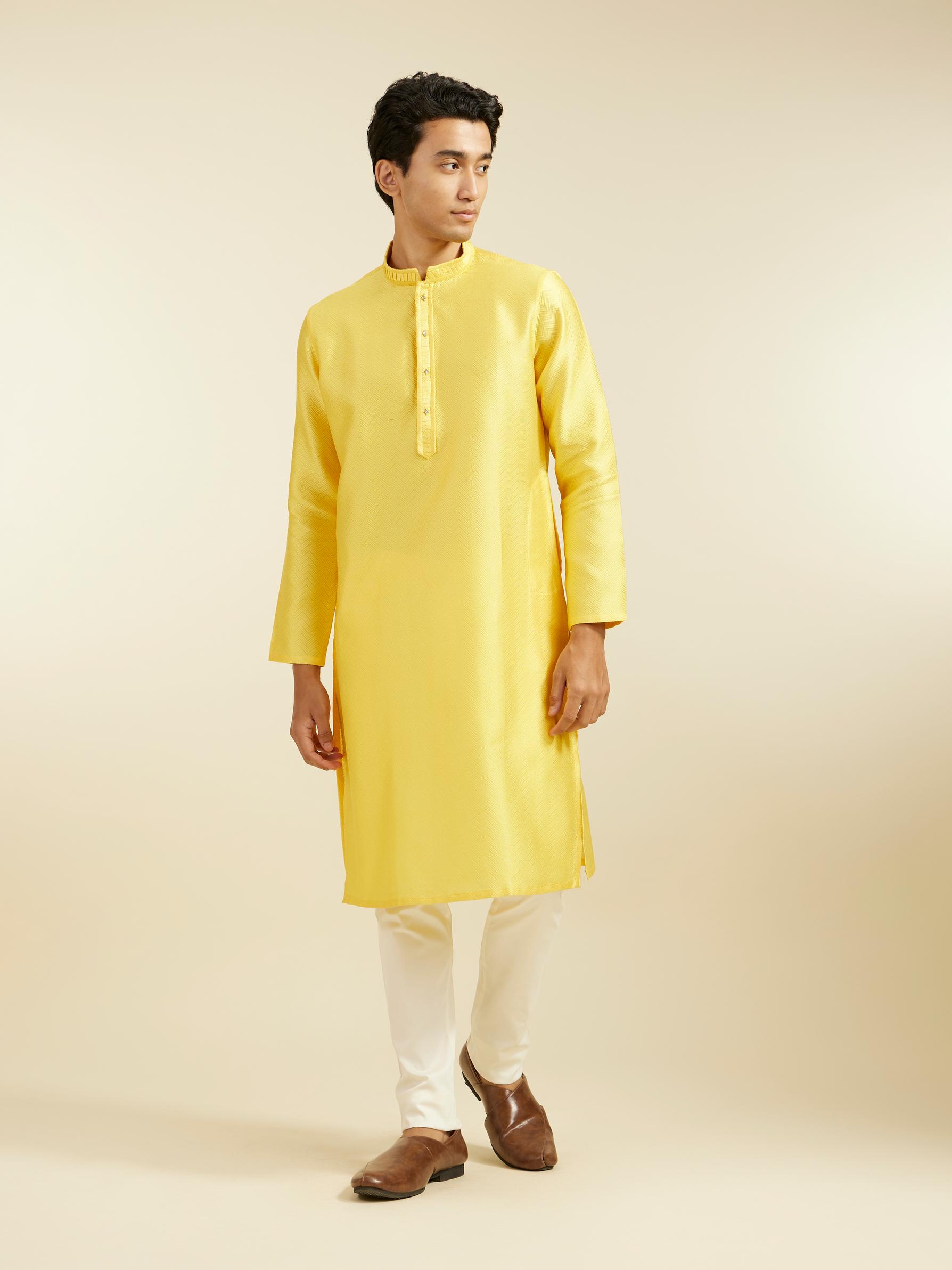 Diwas Men Buttercup Yellow Chevron Patterned Kurta