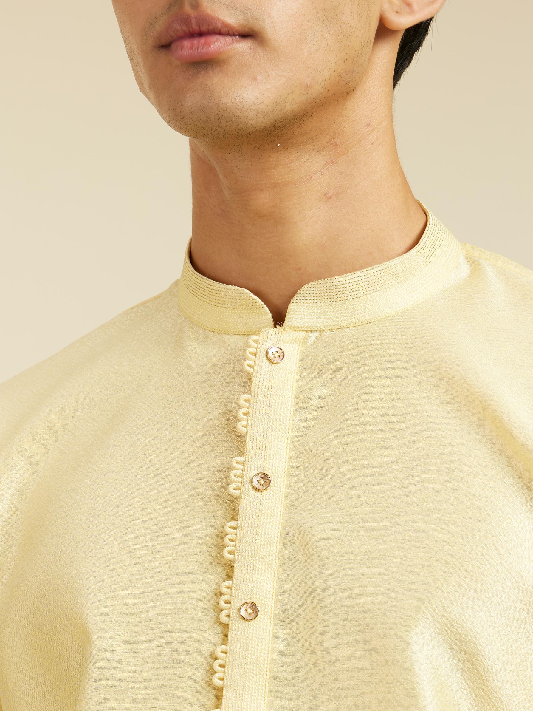 Diwas Men Lemon Yellow Grid Patterned Kurta