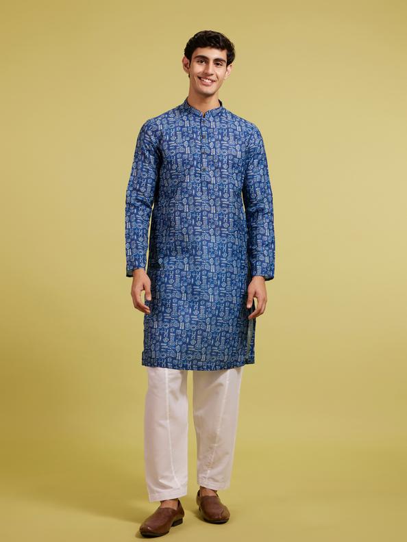 Diwas Men Air Force Blue Aztec Print Kurta