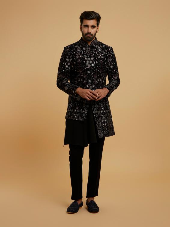 Twamev Men Black Velvety Elegance Indo Western