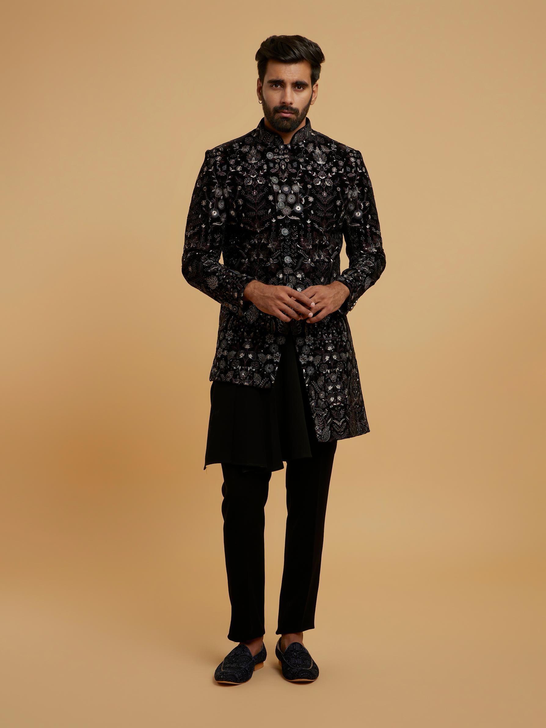 Twamev Men Black Velvety Elegance Indo Western