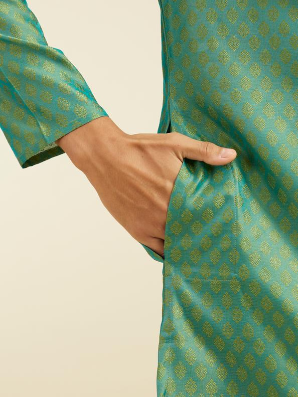 Diwas Men Soft Green Buta Patterned Kurta