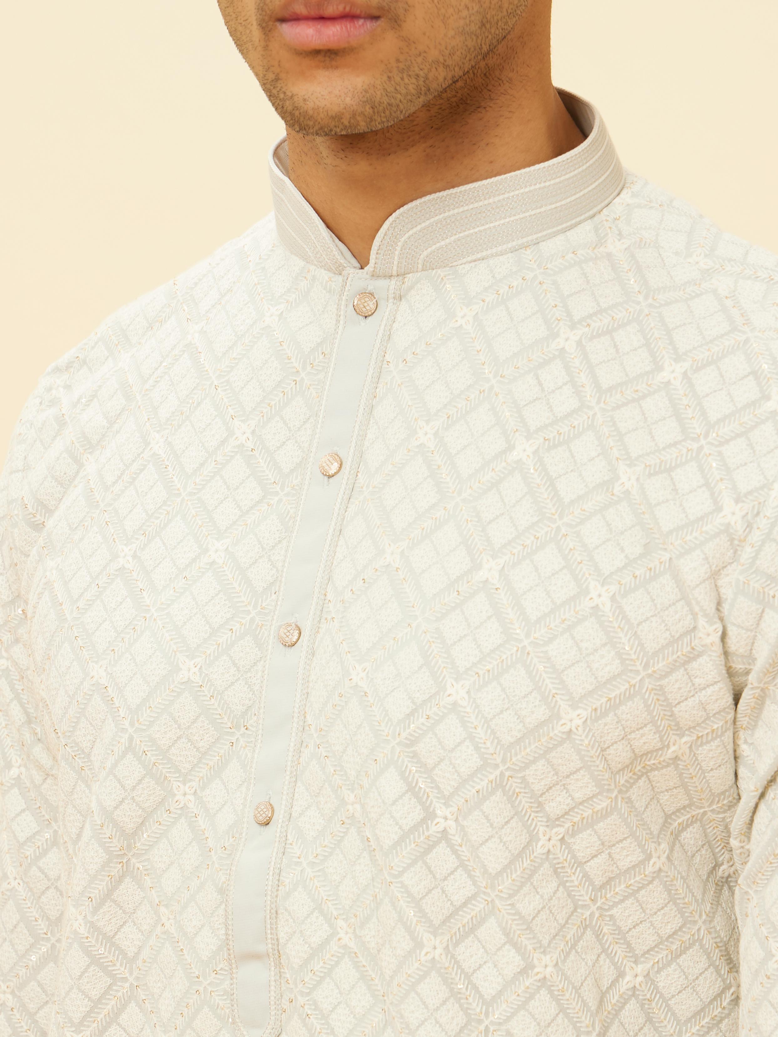 Twamev Men Mist Blue Sequined Chikankari Kurta Set