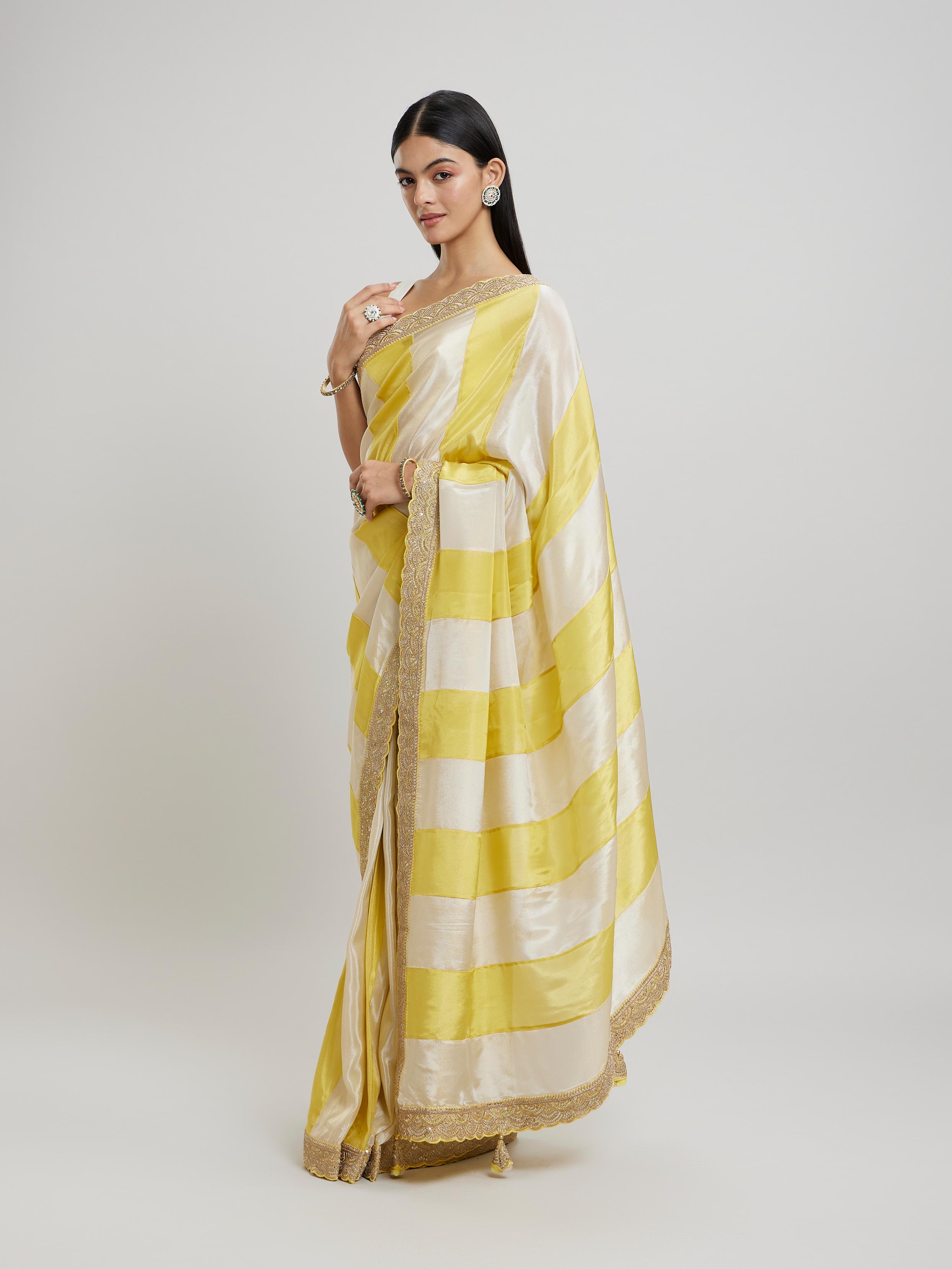 Twamev Women Twamev Yellow Tissue Saree