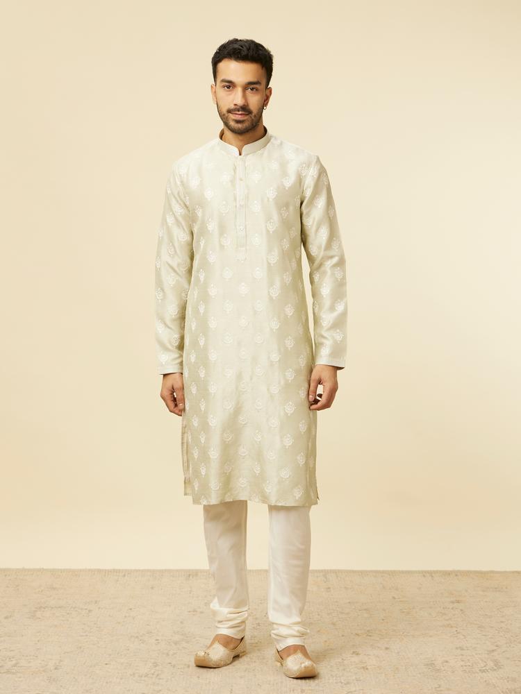 Twamev Men Pista Green Self Patterned Kurta Set