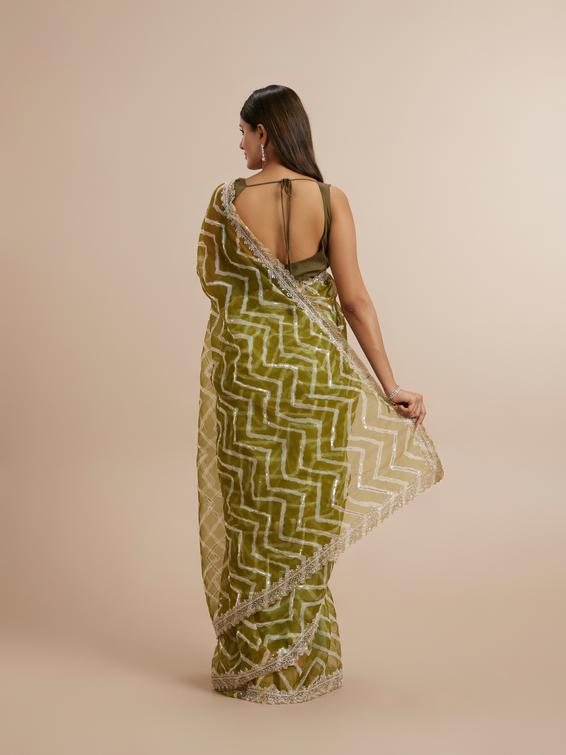Twamev Women Emerald Organza Charm Saree