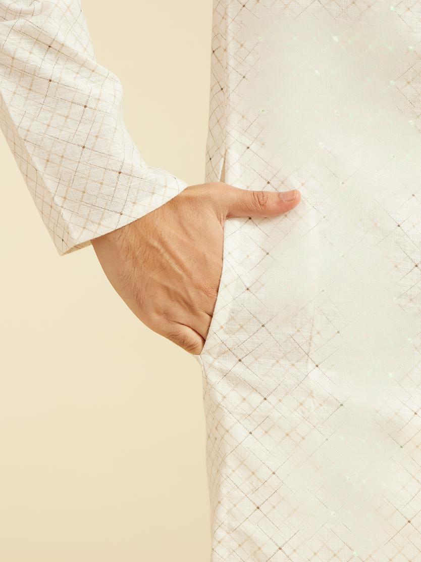 Diwas Men Warm White Lattice Printed Kurta