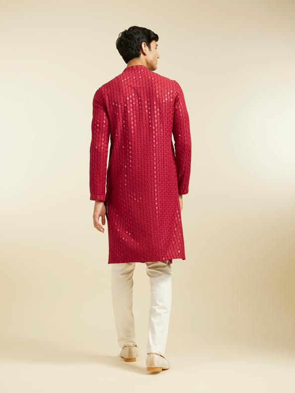 Diwas Men Maroon Red Chikankari Sequinned Kurta