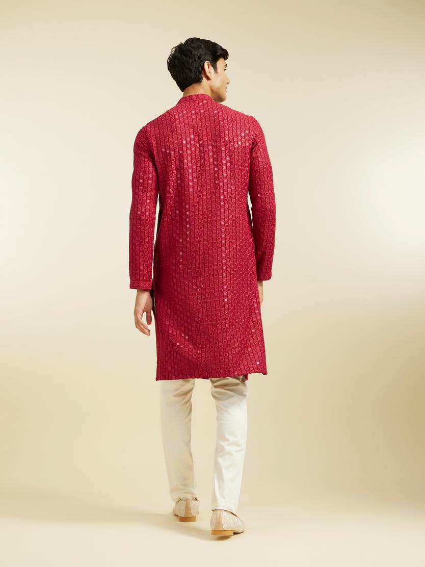 Diwas Men Maroon Red Chikankari Sequinned Kurta