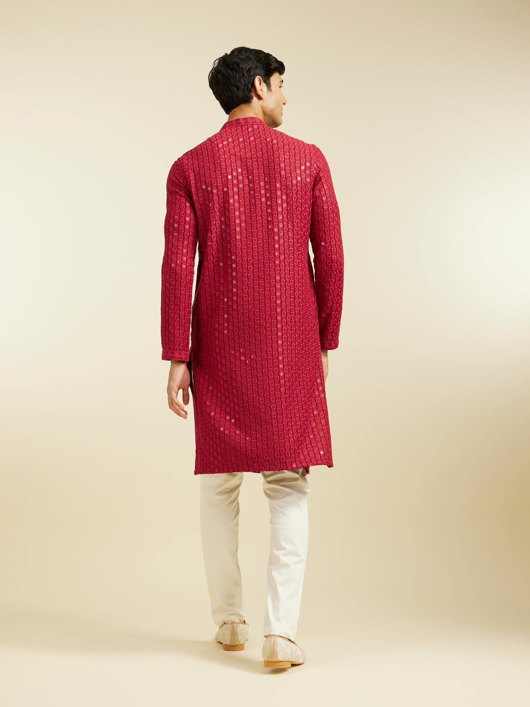 Diwas Men Maroon Red Chikankari Sequinned Kurta