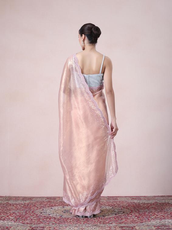 Twamev Women Subtle Luxury Pink Organza Saree