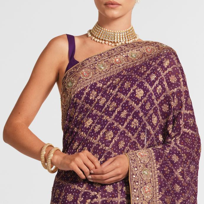 Twamev Women Regal Purple Georgette Saree