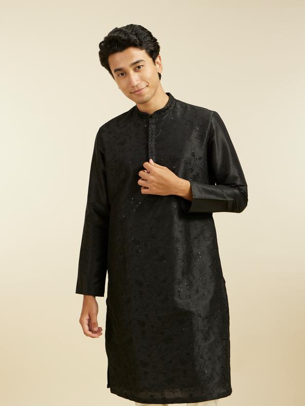 Diwas Men Midnight Black Bel Embroidered Kurta with Sequin Work