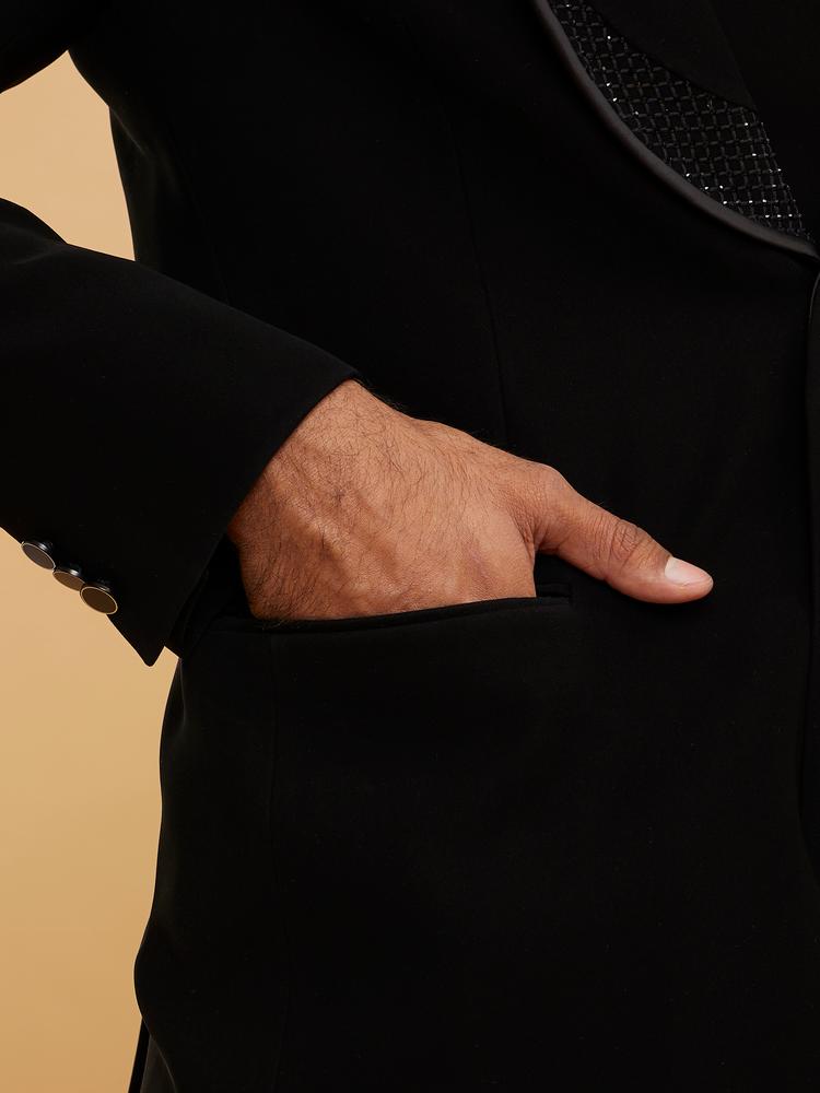 Twamev Men Dapper Black Suit Set