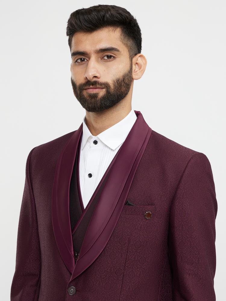 Twamev Men Regal Wine Suit Set Ensemble