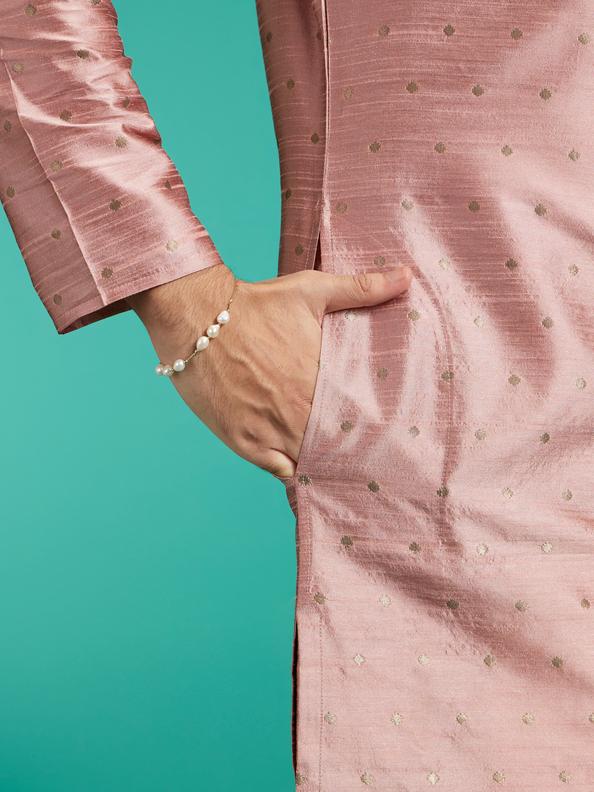 Diwas Men Peach Blossom Kurta with Dotted Boond Pattern