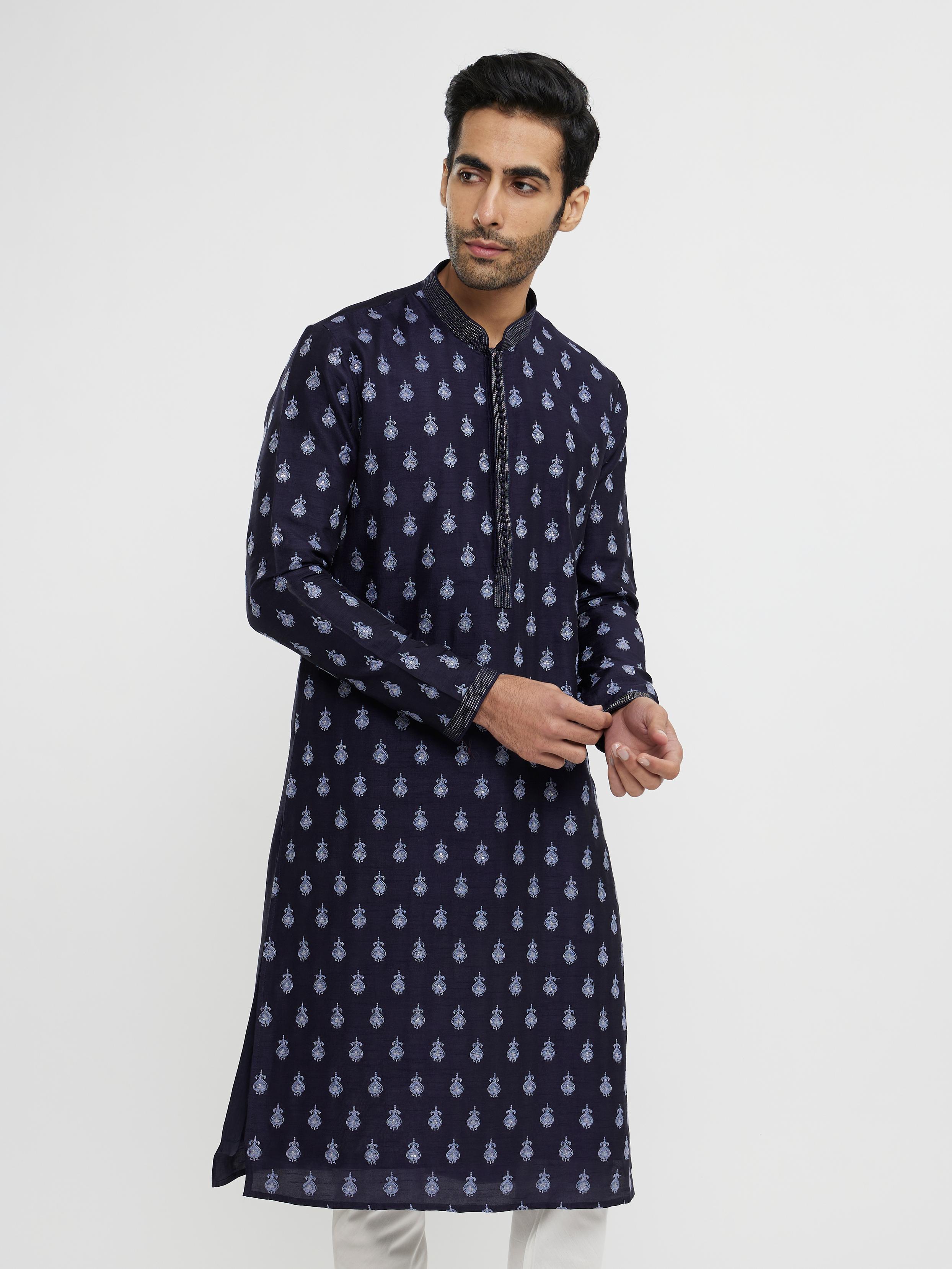 Twamev Men Dark Blue Festive Radiance Kurta Pajama