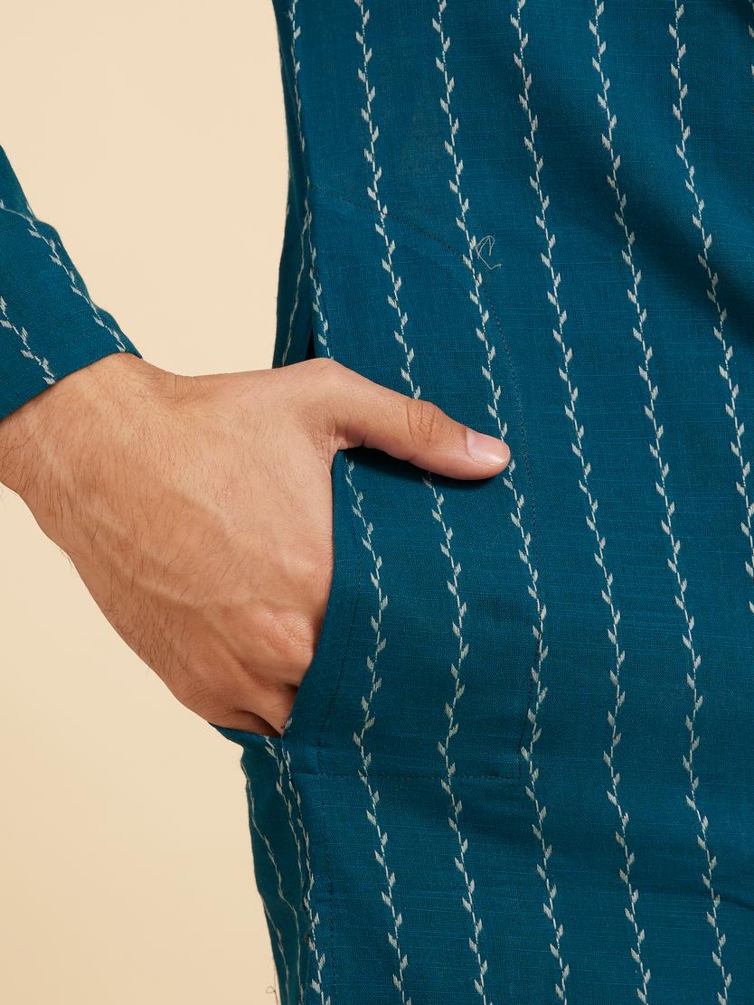 Diwas Men Teal Blue Bel Printed Kurta