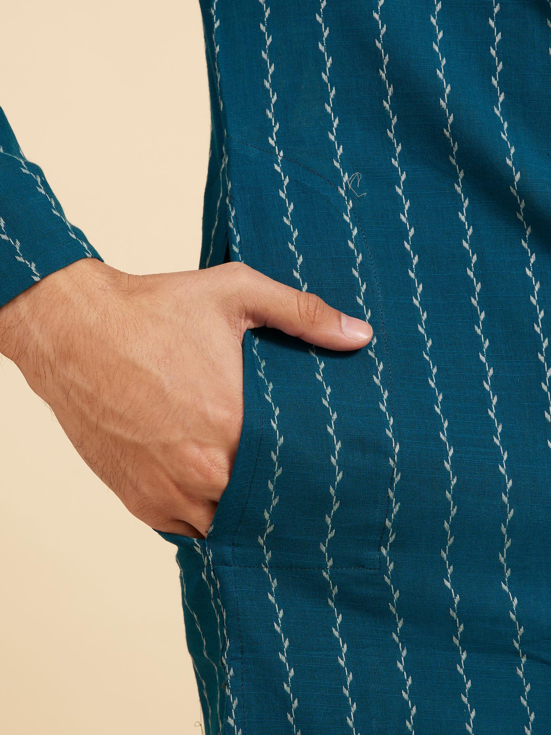 Diwas Men Teal Blue Bel Printed Kurta