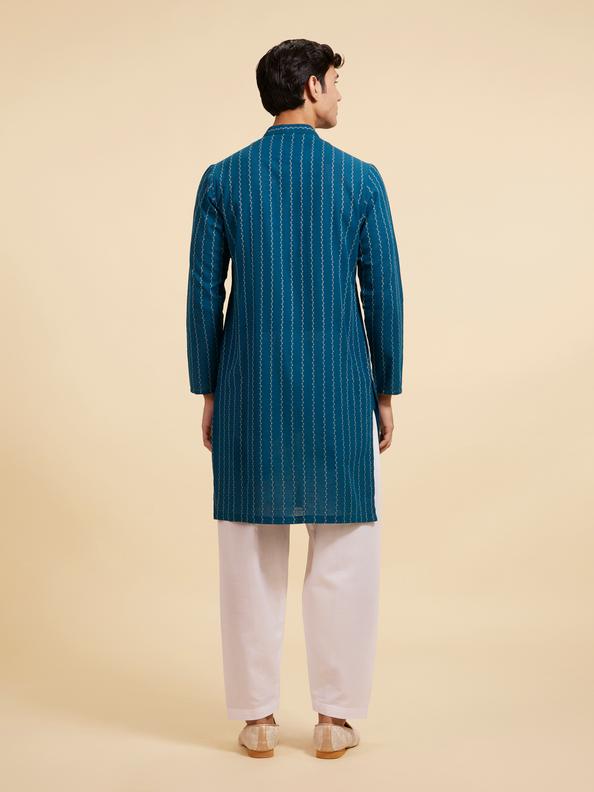 Diwas Men Teal Blue Bel Printed Kurta