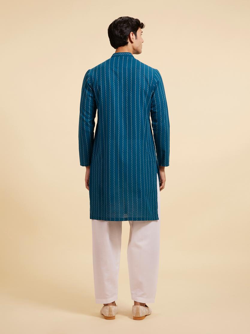 Diwas Men Teal Blue Bel Printed Kurta