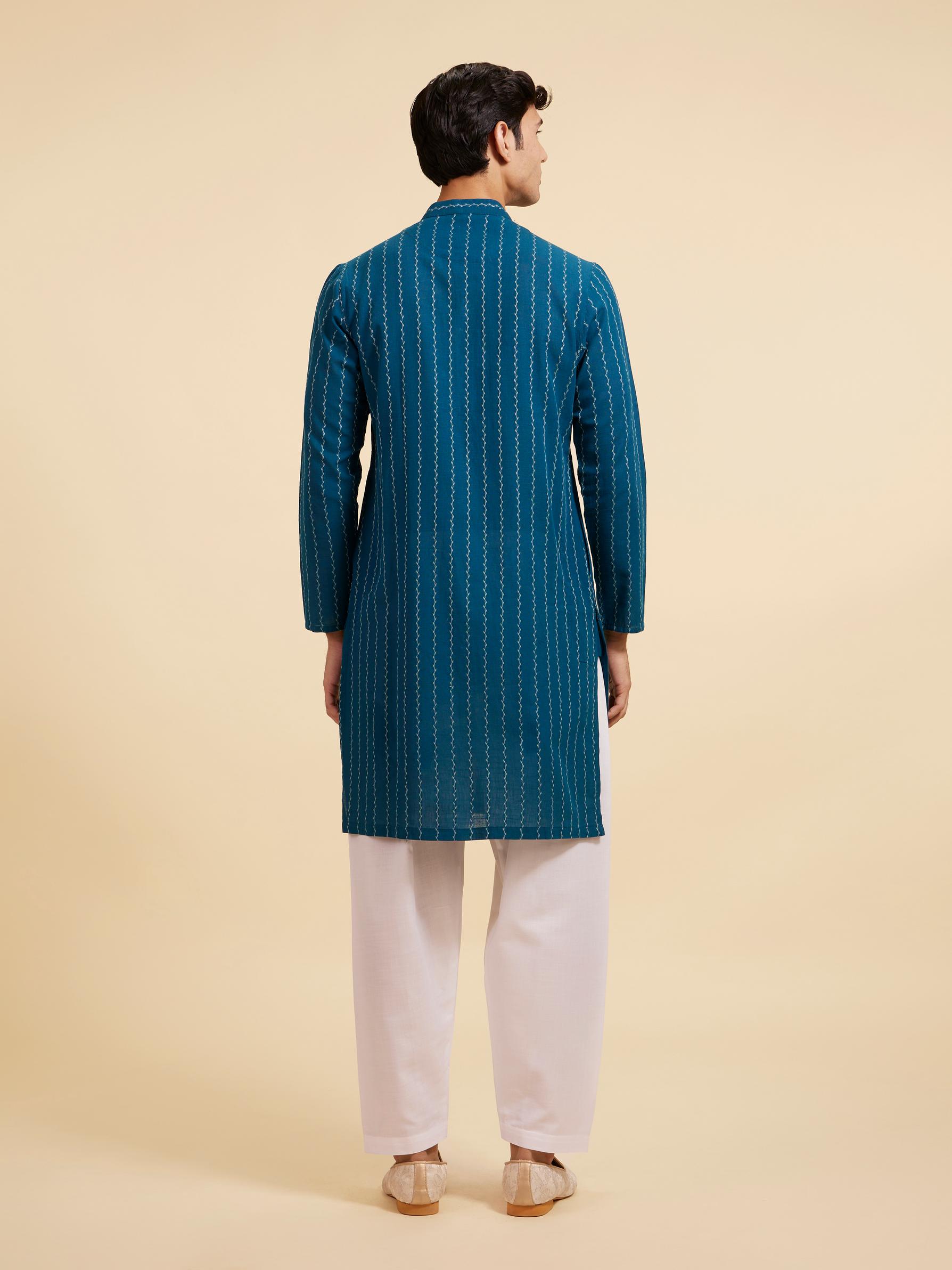 Diwas Men Teal Blue Bel Printed Kurta