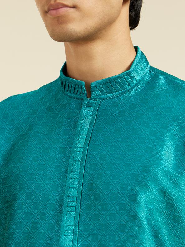 Diwas Men Teal Green Lattice Patterned Kurta