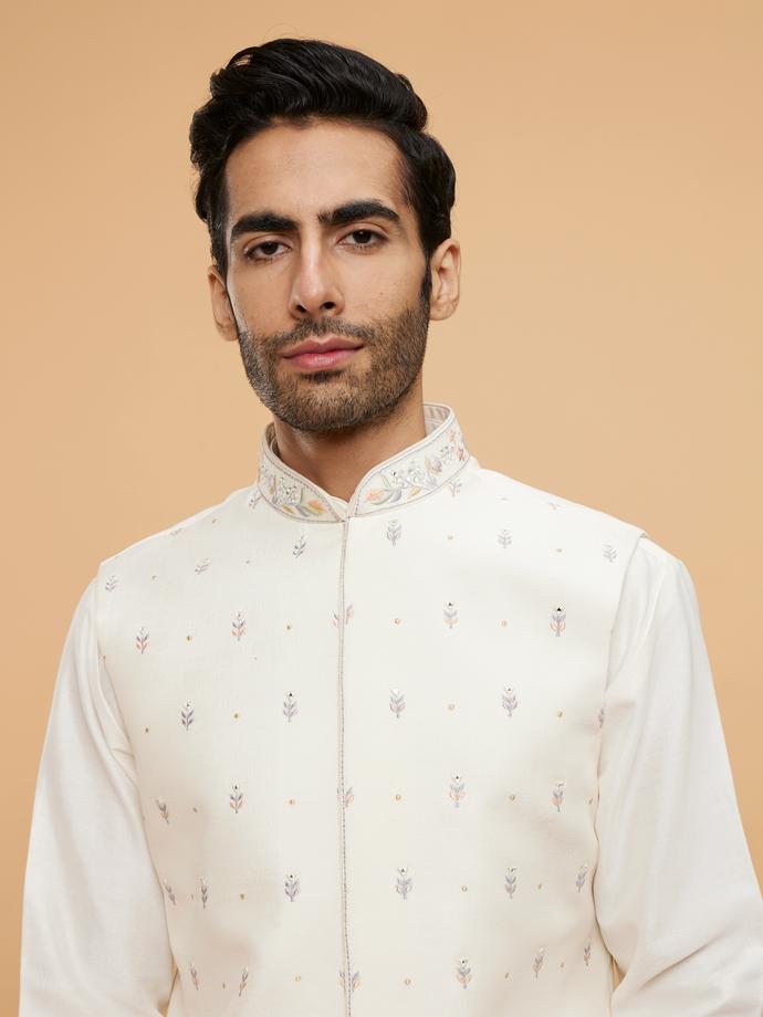 Twamev Men Warm White Kurta Jacket Set