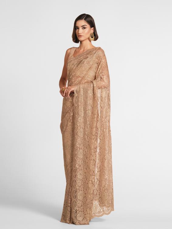 Twamev Women Beige Elegance Net Saree