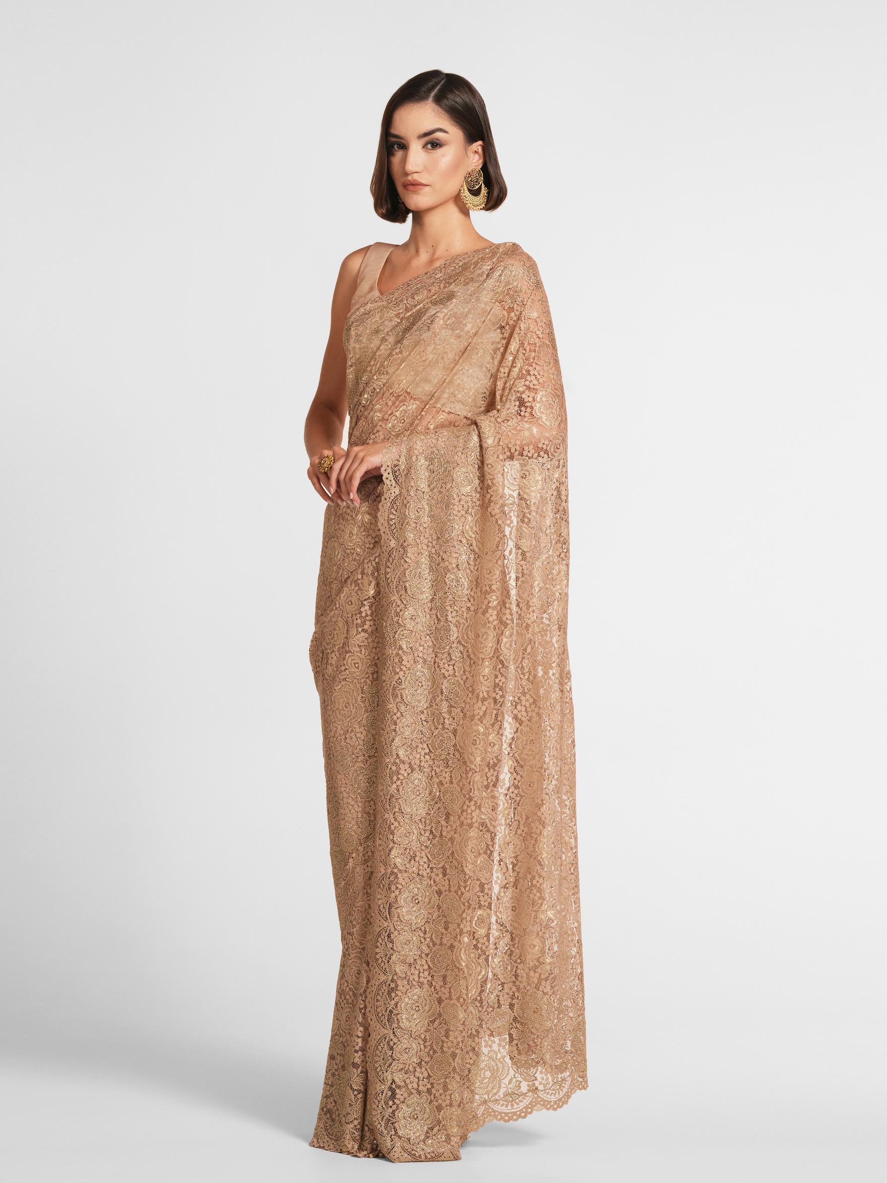 Twamev Women Beige Elegance Net Saree