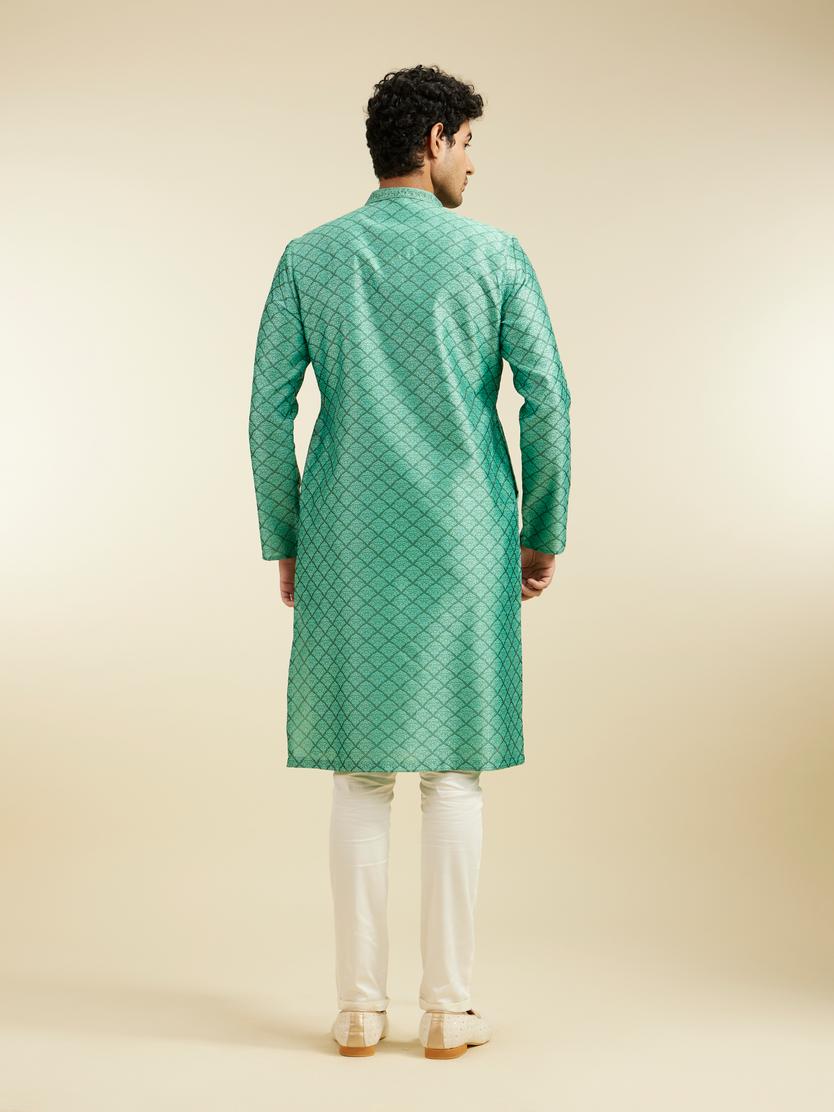 Diwas Men Soft Green Jaal Patterned Kurta