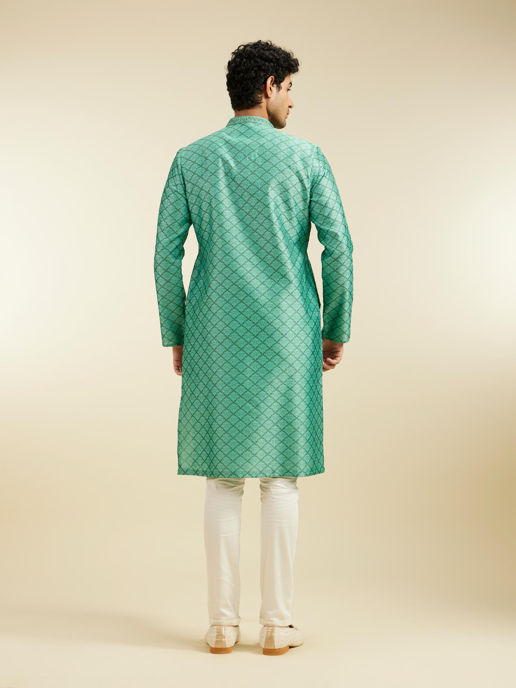 Diwas Men Soft Green Jaal Patterned Kurta