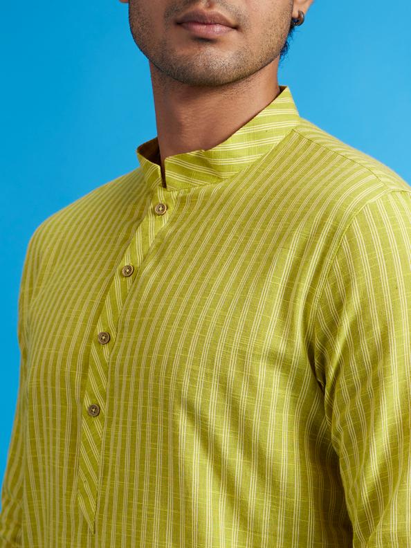 Diwas Men Soft Green Linear Patterned Striped Kurta