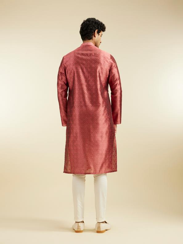 Diwas Men Rust Red Ogee Jaal Patterned Kurta