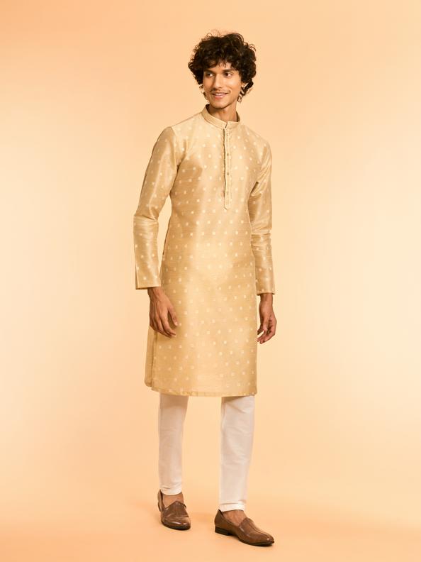 Diwas Men Beige Art Silk Celebration Kurta