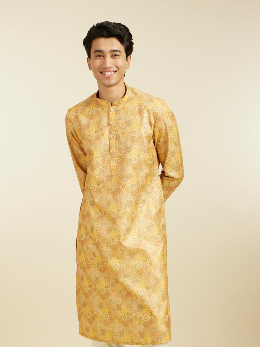 Diwas Men Mustard Yellow Abstract Floral Printed Kurta