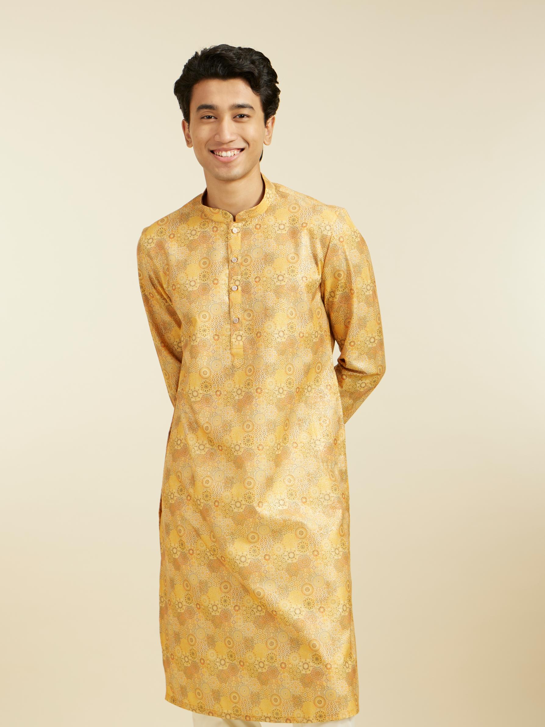 Diwas Men Mustard Yellow Abstract Floral Printed Kurta