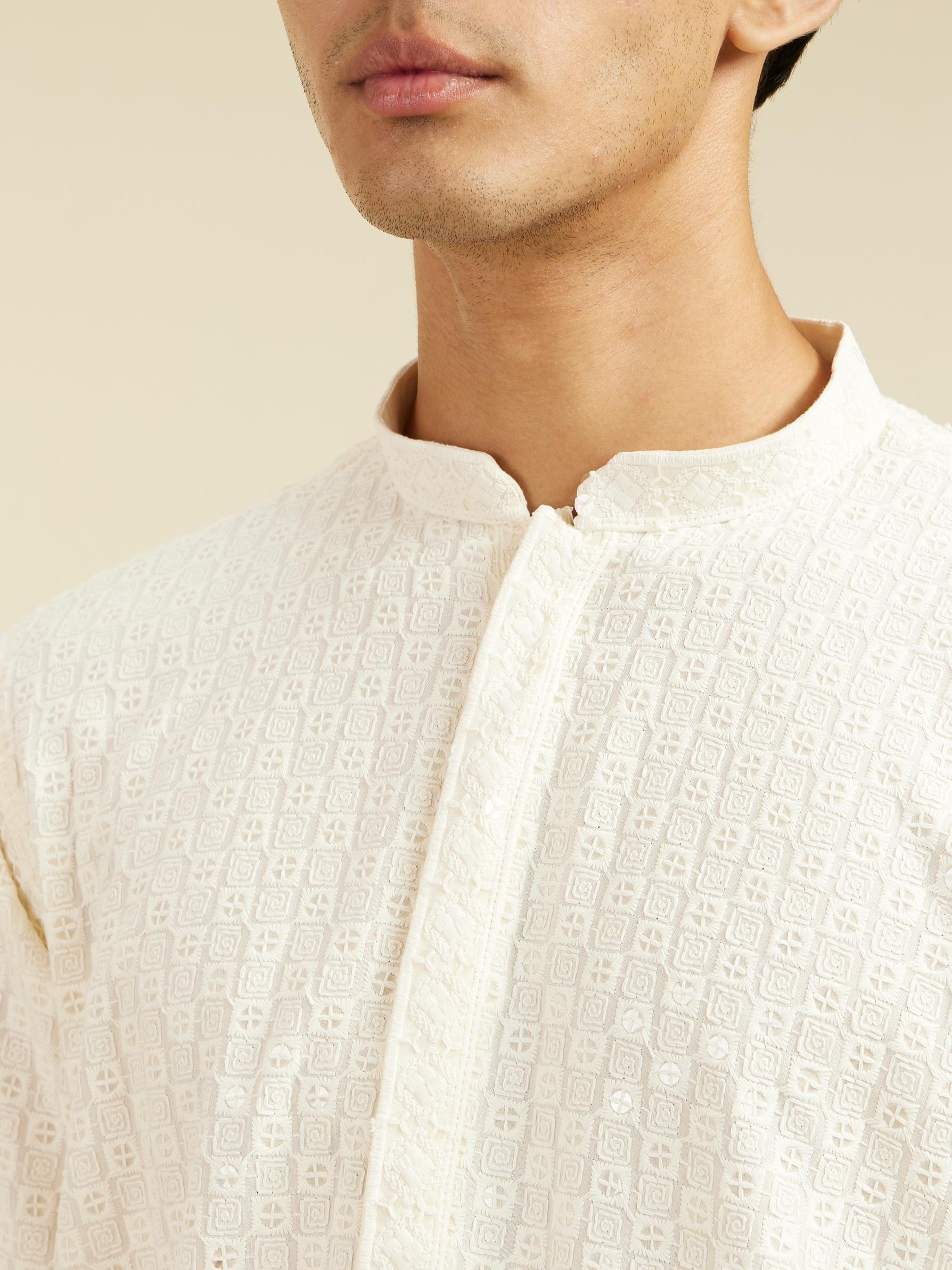 Diwas Men Ivory Cream Chikankari Sequinned Kurta