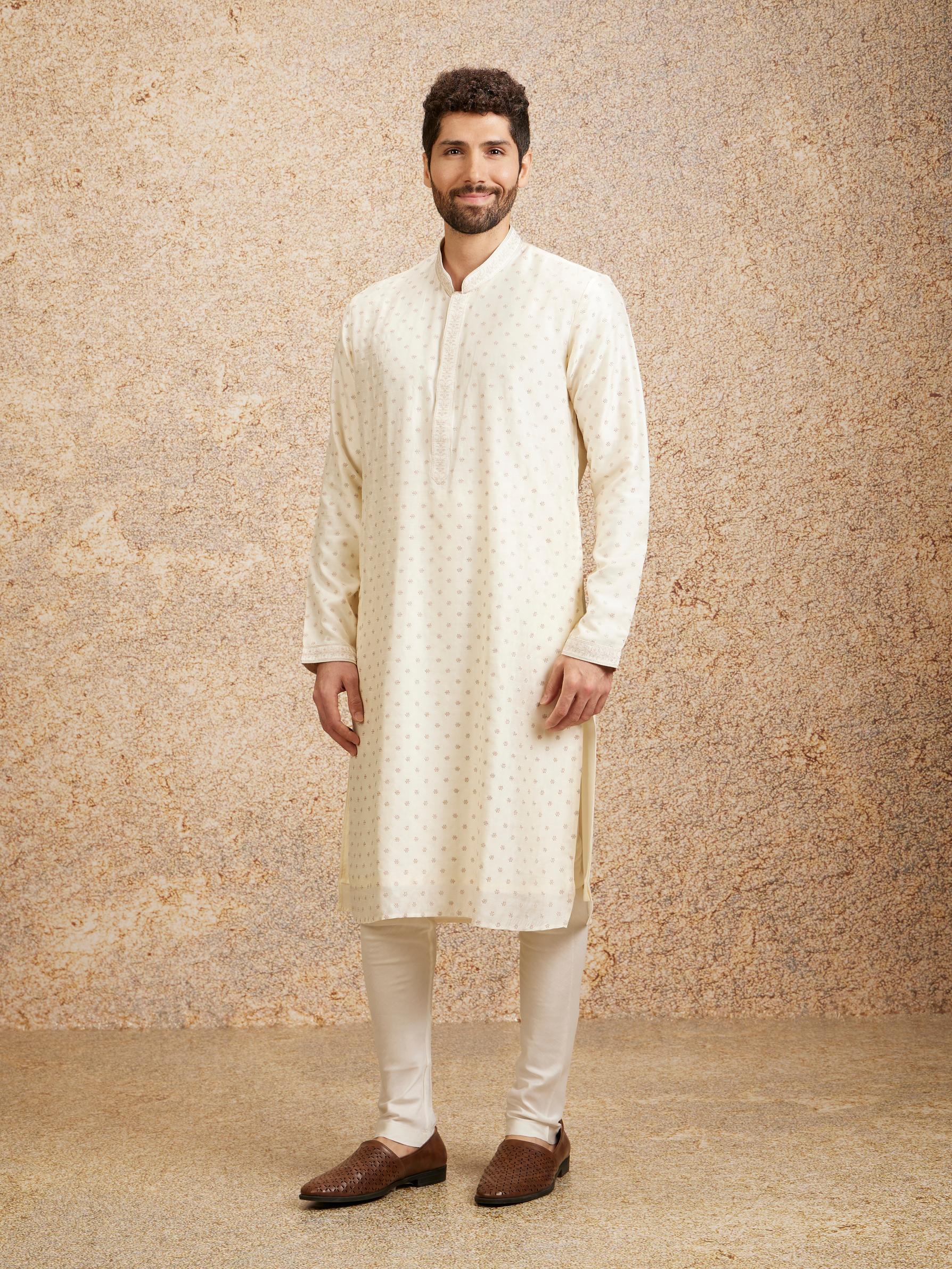 Twamev Men Gleaming Warm White Kurta Pajama