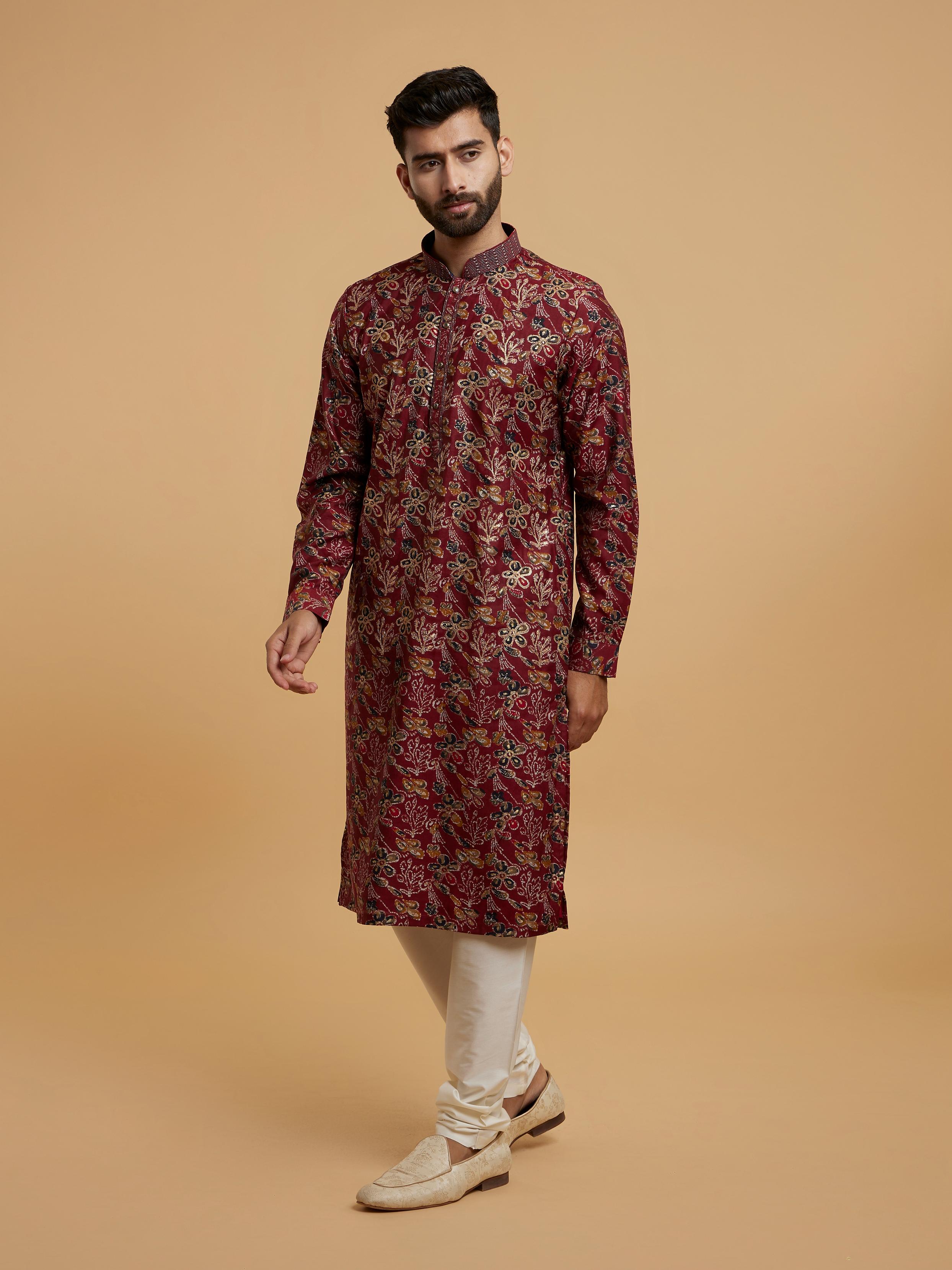 Twamev Men Elegant Maroon Kurta Pajama Set