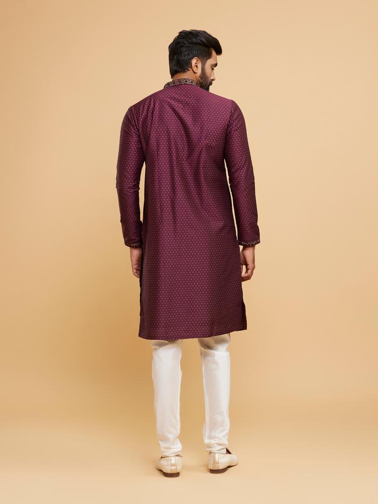Twamev Men Glistening Wine Kurta Pajama Set